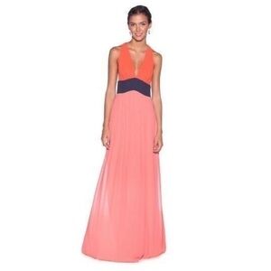 BCBGMaxAzria Orange and Pink Colour Blocked Maxi Dress